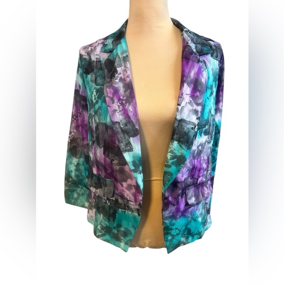 Pretty Rebellious Jackets & Blazers - Pretty Rebellious NWT Women's Aqua Purple Watercolor Blazer Medium